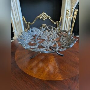 Black  Cast Iron Fruit Stand/Display Bowl Grapes & Leaves, 11 Inch